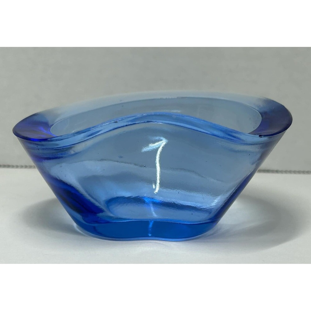 Helena Tynell Style Art Glass Cobalt Blue Hand Blown Dish Bowl‎ Deco Abstract